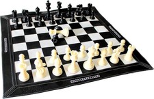 19" Leather Roll-Up Tournament Chess Set Portable Mat w/ Staunton Pieces Black