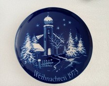 Vintage wall plate 1973 Christmas night Germany Blue white Dish Advent decors