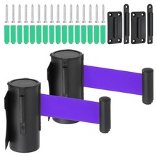 2Pcs 9.84 Feet Wall Mount Retractable Belt Barrier,Black/Purple