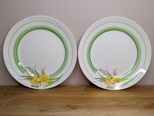 20s 30s Vintage Art Deco Dinner Plates Tams Ware Daffodils Pair X 2 Set Floral