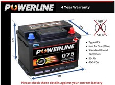 Battery fits AUSTIN MONTEGO MINI MOKE MAESTRO 84 to 93 075 400A 50Ah Powerline
