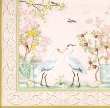 R964# 3 x Single Paper Napkins For Decoupage Pastel Pink Crane Chinese Garden