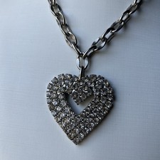 Tarina Tarantino Crystal Heart Pendant And Necklace Vintage Y2K Silver Tone