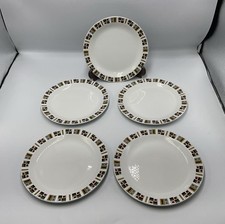 5 x Alfred Meakin Glo-White Ironstone Random Design 7” Side Plates A