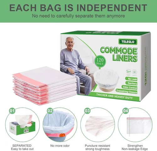 Commode liners 120pcs bedside - commode,