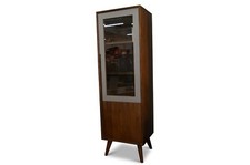 Small Cabinet Dark Walnut Glass Front Narrow Display Unit with Cupboard Base