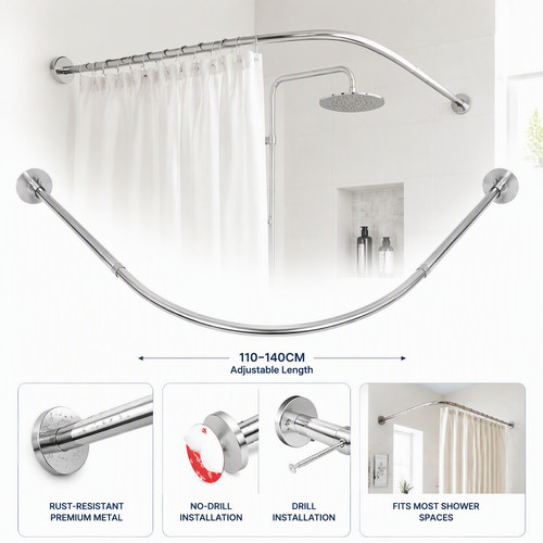 Shower curtain rail pole - curtain, l