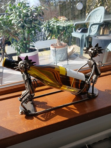 Metal cat wine bottle - metal,