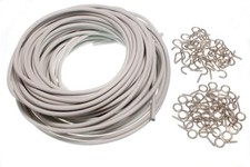 New 10 Metre Length Of Curtain Wire With 10 Screw In Hooks And 10 Eyes - Onestop