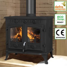 10KW Multifuel Stove Cast Iron Log Wood Burning Fireplace Defra Eco Design