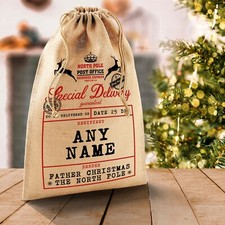 Personalised Christmas Sack Custom Hessian Filler Jute Bag Santa Stocking Name 1