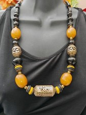 Amber Bakelite Kazuri style ceramic Pottery tribal Ethnic bead African necklace