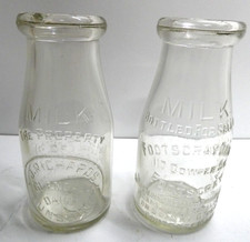 2 10 OZ MILK BOTTLES ANTIQUE J.RICHARDS GANGALA SUNSHINE- FOOTSCRAY DAIRY COWPER