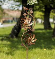 Large Wind Spinner Ornament Stake Dual Windmill Garden Outdoor Decor Bronze Lawn