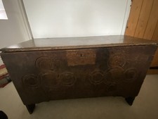 ANTIQUE OAK SIX PLANK SWORD CHEST COFFER BLANKET BOX 1500’s