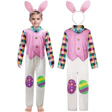 Easter Bunny Costume for Kids, 2 Pcs Jumpsuit Rabbit Ears Headband Age 7-8