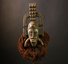 African Songye Kifwebe Mask Congo Tribal Face Raffia Beard Ritual Carved -G4441