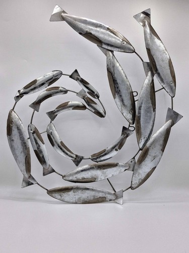 Metal fish wall art - wall, silver