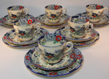 6 Coalport Kings Ware Canton Blue Edge Trios Cups Saucers Side Plates c1920s VGC