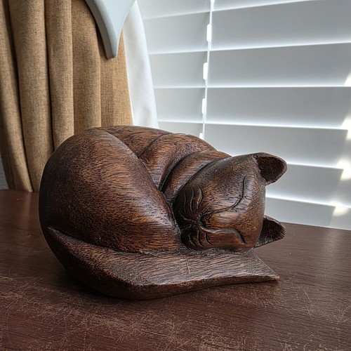 Brown wooden cat sculpture - brown,