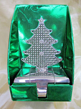 Beautiful Christmas Stocking Holder Hanger Silver Tree Faux Pearl New From USA