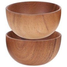  2pcs Natural Wood Bowl Round Bowl Wooden Salad Bowl Fruit Storage Bowl Snack