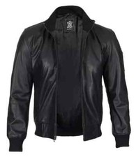 Men's Black Real Leather Bomber Jacket With Free Shipping