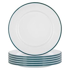 6x White Enamel Dinner Plates