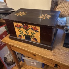 Folk Art Country Pa Dutch Style Chest Storage Trunk Box Wood 15x23x12” Modern