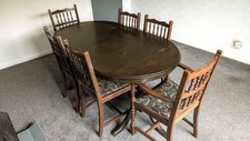Vintage Style Solid Wood Oval Extendable Dining Table with 6 Chairs