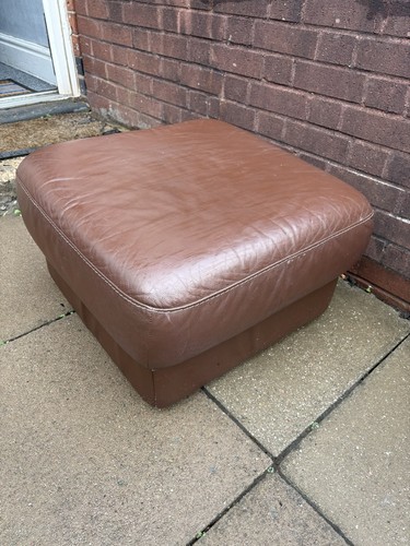 Brown leather footstool pouffe - brown,