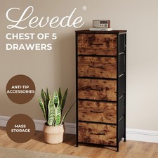 Levede Chest of Drawers Vintage Wood 5 Drawer Bedroom Storage Organiser Brown