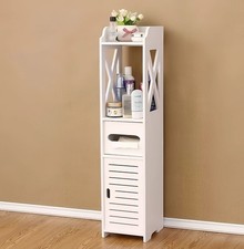 White Waterproof Bathroom Storage Cabinet Free Standing Cabinet Organizer Unit