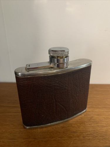 Vintage hip flask leather - vintage,