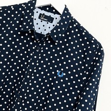 Fred Perry Shirt Men's Medium Long Sleeve Navy White Polka Dots Smart Casual