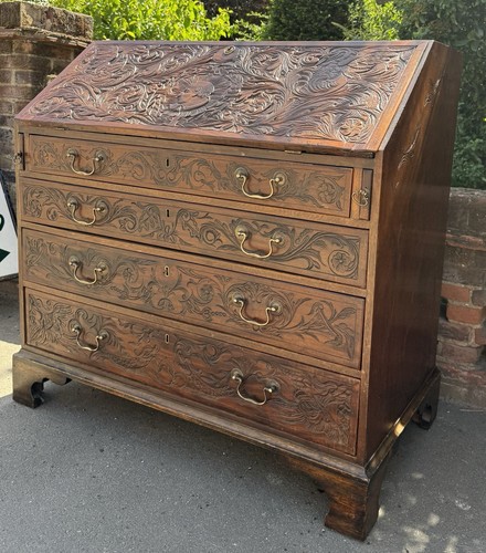 Antique carved slope fronted - carved,