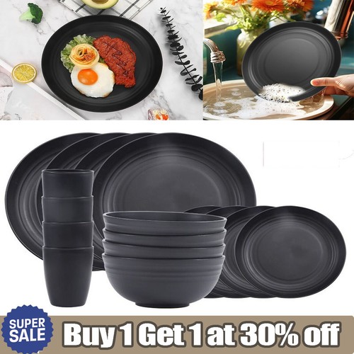 Black dinnerware bowl plates - black,