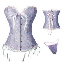 Women's Lace Up Boned Corset Basque Bustier Burlesque Lingeries Costume Overbust