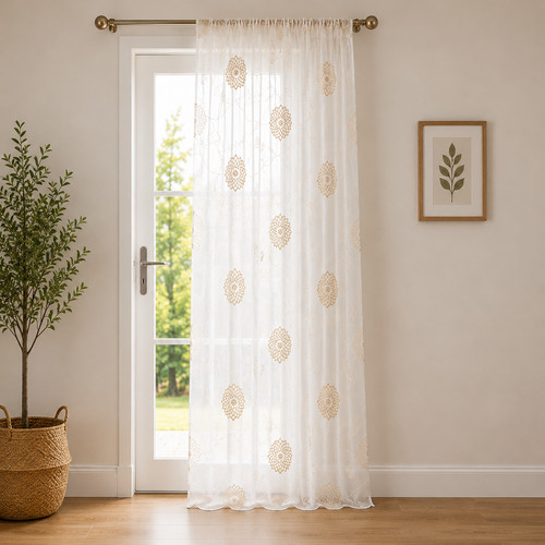 Dahlia cream gold floral voile - gold,