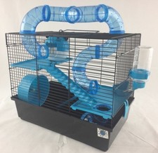 Bernie Large Dwarf Hamster Small Pet Cage 3 Tier With Tubes - Blue or Pink