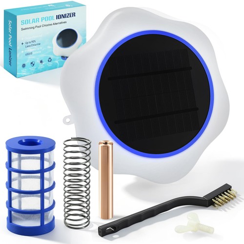 Solar pool ionizer with led - with,