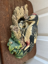 Vintage Bossons England Chalkware Woodpecker And Chicks Hanging Wall Display