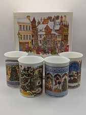 Vintage Dunoon Boxed Set Of 4 Christmas Mugs Design By Sue Scullard 1980s VGC