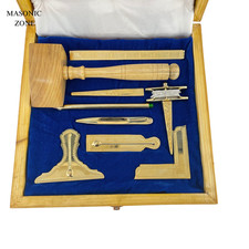 Masonic Working Tools Set Real Gold Plated Standard Full Size Natural Wooden Box