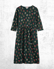 Ex Seasalt Women’s ¾ Sleeve Sea Cotton Midi Dress in Green Bunch Bloom