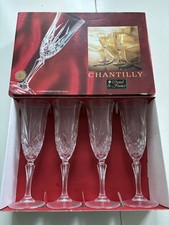 Chantilly Cristal de France Set 4 Champagne Flutes 15.5 Cl 24% Lead Crystal Box