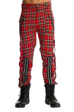 Mens Red Tartan Plaid Punk Gothic Vintage Retro Avengence Check Trousers BANNED
