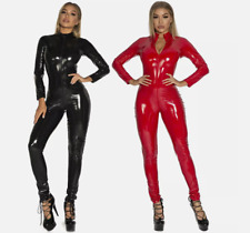 Women Shiny PVC Bodysuit Faux