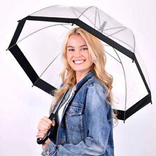 Large Clear Dome See Through Umbrella Handle Transparent Walking Brolly Ladies