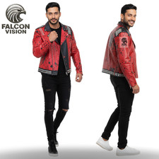 Men's Red Punk Leather Jacket with Silver Studs |Pure Leather Biker Style| 2 Mo